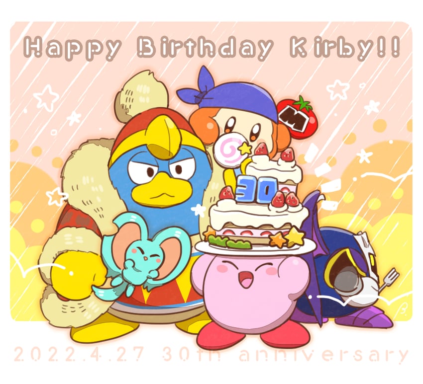 kirby, meta knight, king dedede, bandana waddle dee, and elfilin (kirby) drawn by bebe_0620