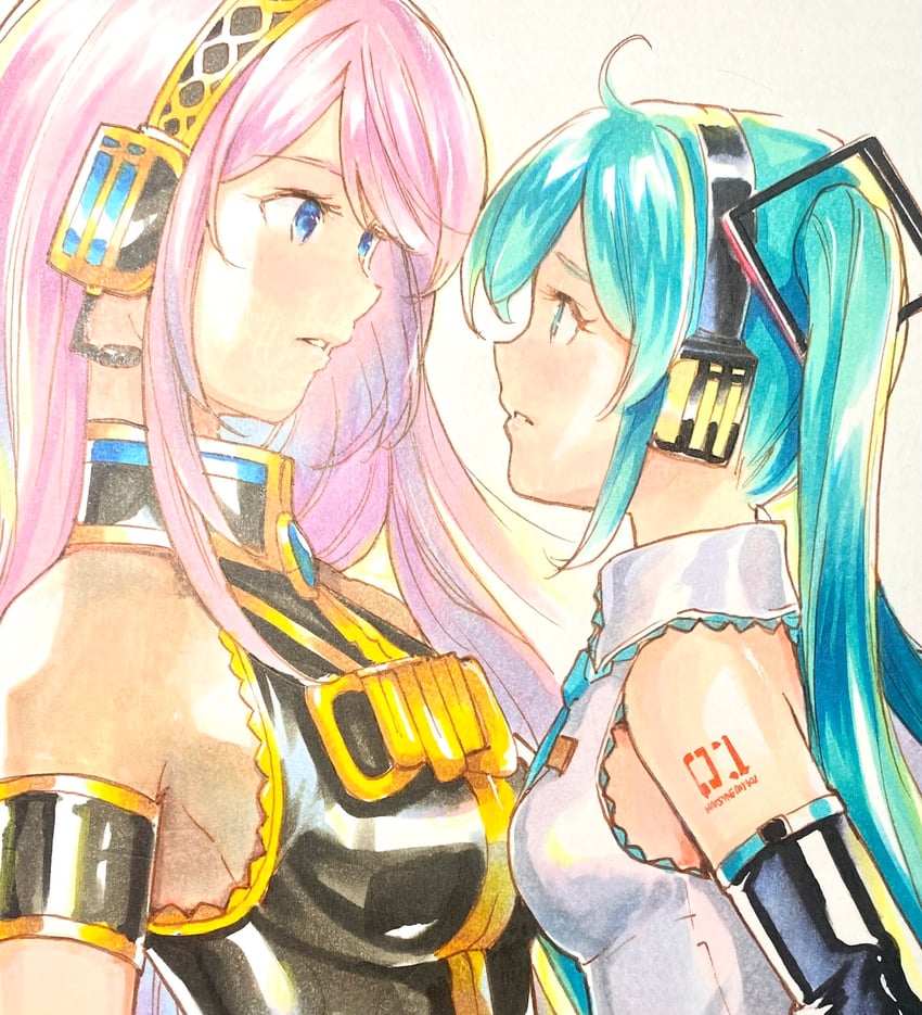 hatsune miku and megurine luka (vocaloid) drawn by mayo_riyo