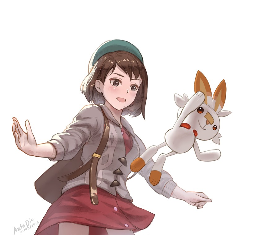 gloria and scorbunny (pokemon and 1 more) drawn by aztodio