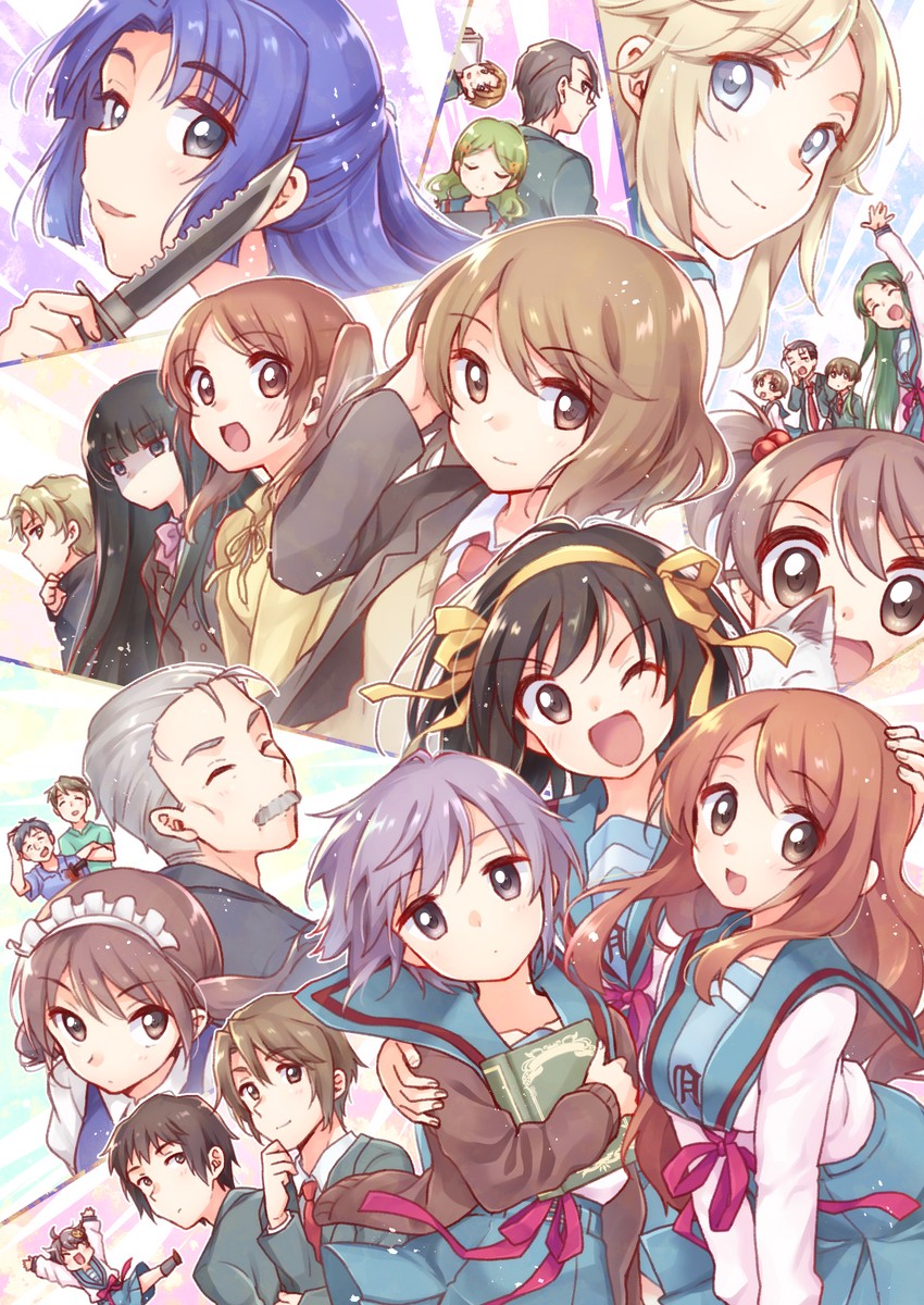 suzumiya haruhi, nagato yuki, asahina mikuru, kyon, asakura ryoko, and 20 more (suzumiya haruhi no yuuutsu) drawn by taiki_(6240taiki)