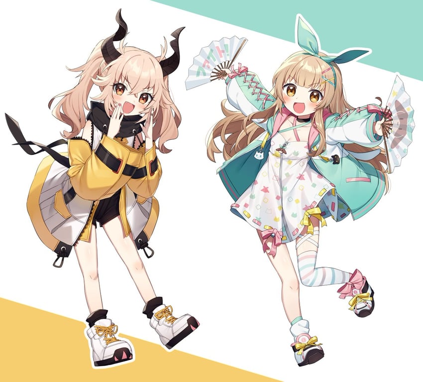 nanahira, bebe, and kagase uno (indie virtual youtuber and 2 more) drawn by wagashi928