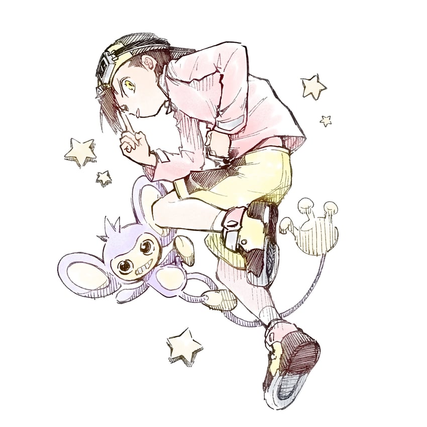 ethan and aipom (pokemon and 1 more) drawn by tan_carbonnn