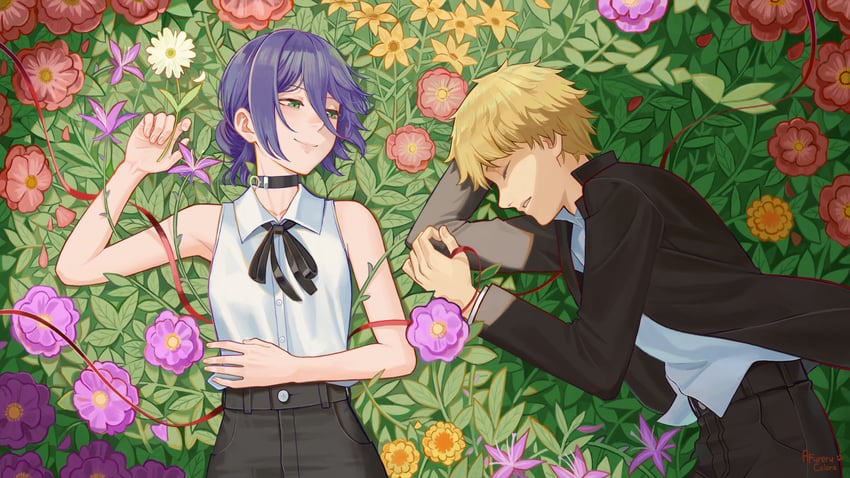 denji and reze (chainsaw man) drawn by afureru_colors
