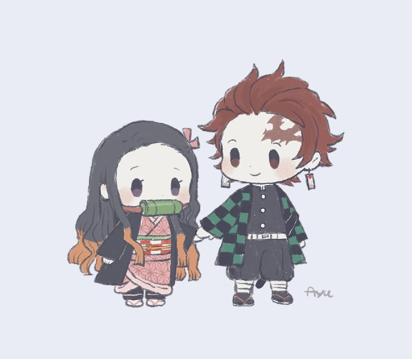 kamado nezuko and kamado tanjirou (kimetsu no yaiba) drawn by ayu_(mog)