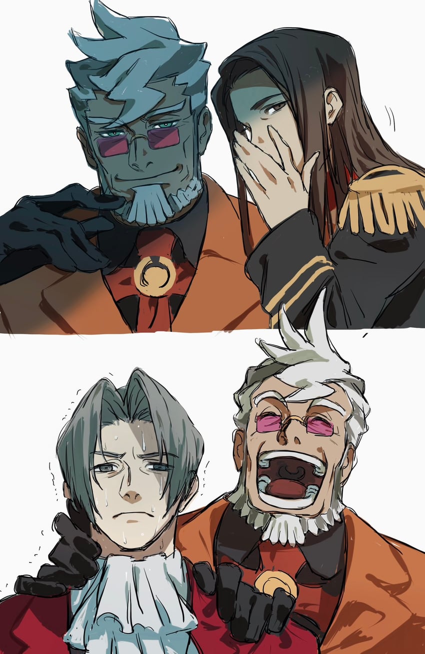 miles edgeworth, damon gant, and lana skye (ace attorney and 1 more) drawn by sotenborii