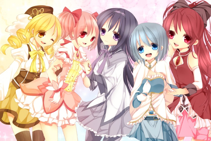 akemi homura, kaname madoka, miki sayaka, sakura kyoko, and tomoe mami (mahou shoujo madoka magica) drawn by nm_(mochiko09)