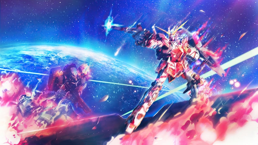 zaku ii, unicorn gundam, and geara zulu (gundam and 1 more)