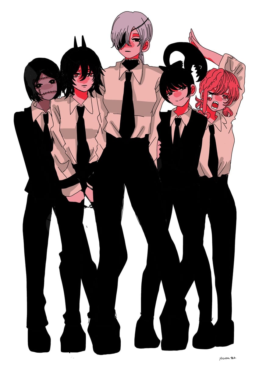 quanxi, cosmo, pingtsi, tsugihagi, and long (chainsaw man) drawn by yuzuha_takamura