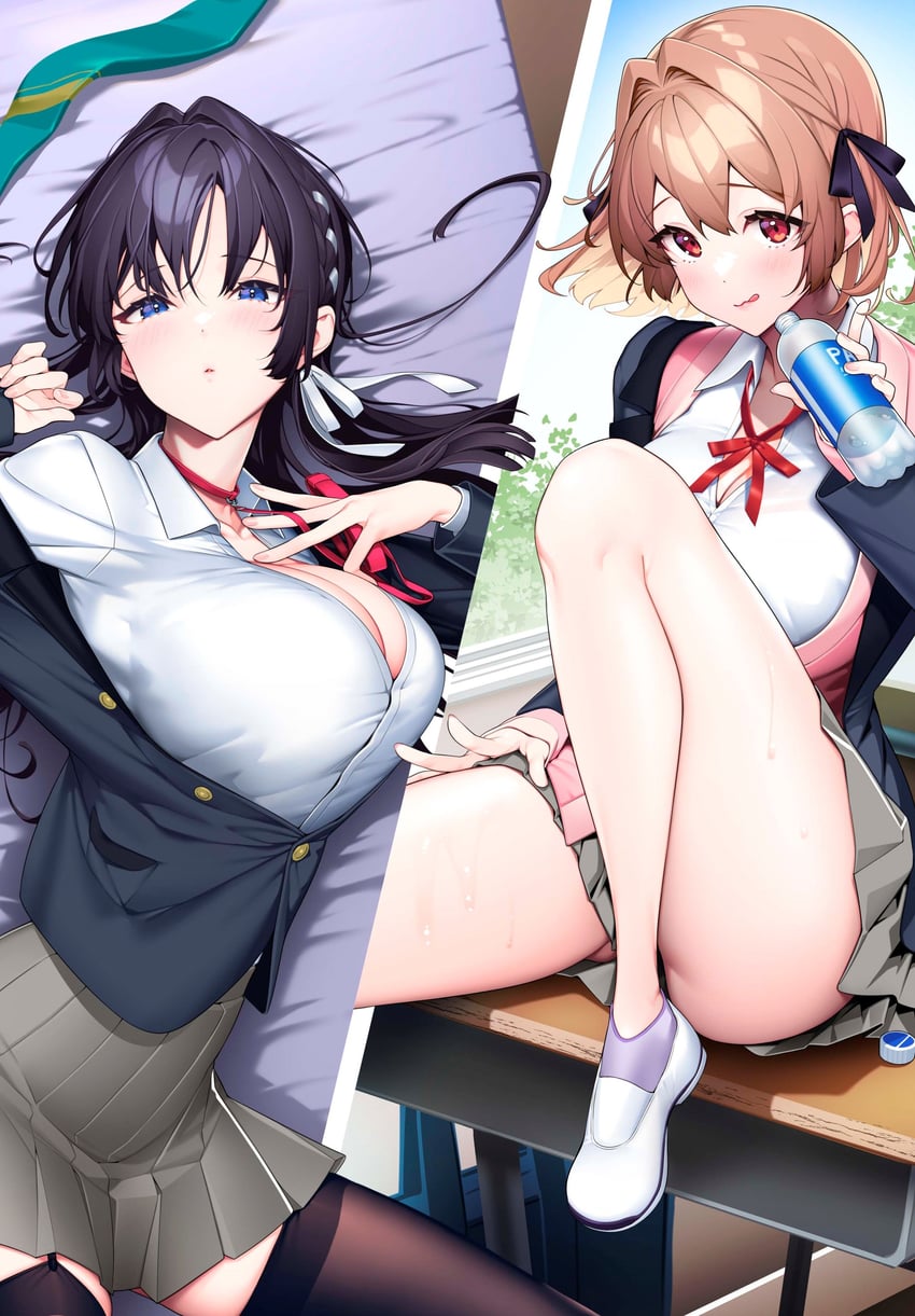 shinjou aina and shinjou arisa (otoko girai na bijin shimai wo namae mo tsugezu ni tasuketara ittai dounaru?) drawn by giuniu