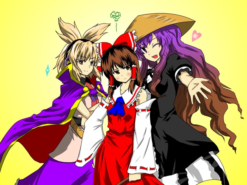 hakurei reimu, hijiri byakuren, and toyosatomimi no miko (touhou and 1 more) drawn by miya_(akumatokeiyaku)