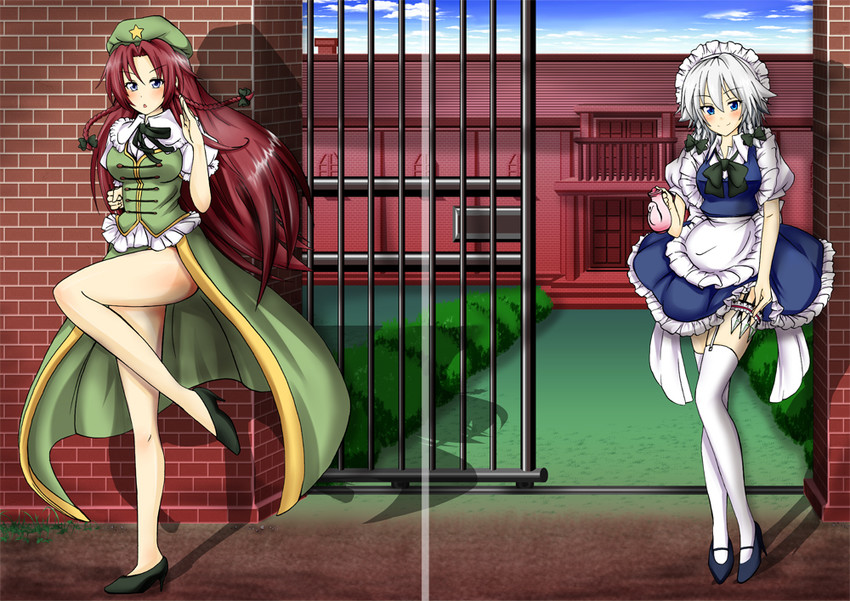 izayoi sakuya and hong meiling (touhou) drawn by sui-sakura