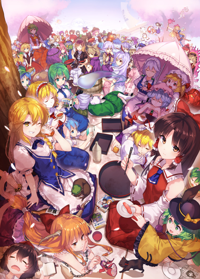hakurei reimu, kirisame marisa, remilia scarlet, flandre scarlet, izayoi sakuya, and 96 more (touhou and 1 more) drawn by u_u_zan