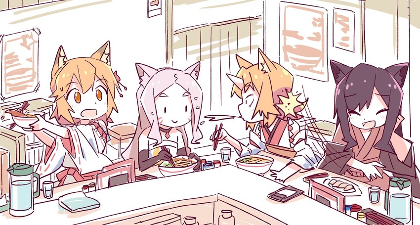 senko, shiro, unkaku, and agakure (sewayaki kitsune no senko-san) drawn by roku_no_hito