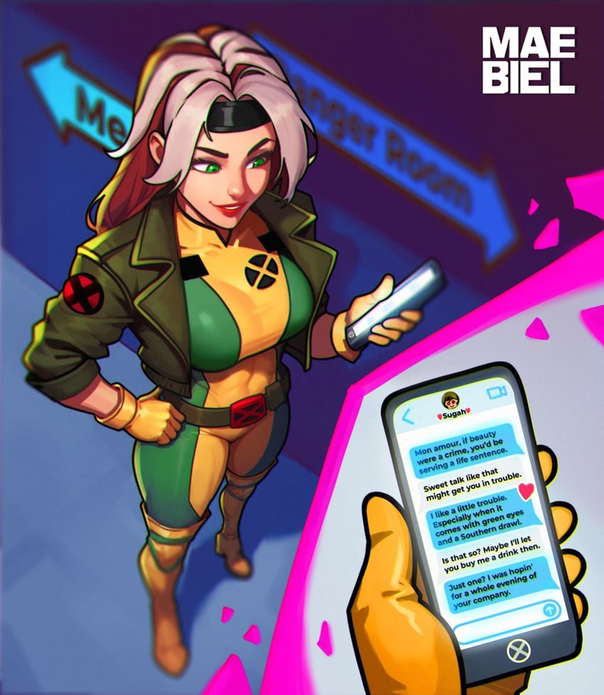 rogue and gambit (marvel and 1 more) drawn by maebiel