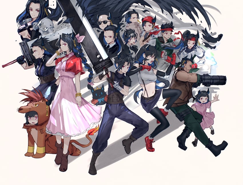 tifa lockhart, cloud strife, aerith gainsborough, nerissa ravencroft, sephiroth, and 13 more (hololive and 4 more) drawn by advarcher