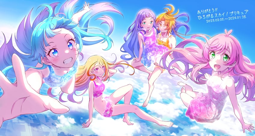 sora harewataru, nijigaoka mashiro, cure sky, hijiri ageha, cure prism, and 5 more (precure and 1 more) drawn by kyoutsuugengo