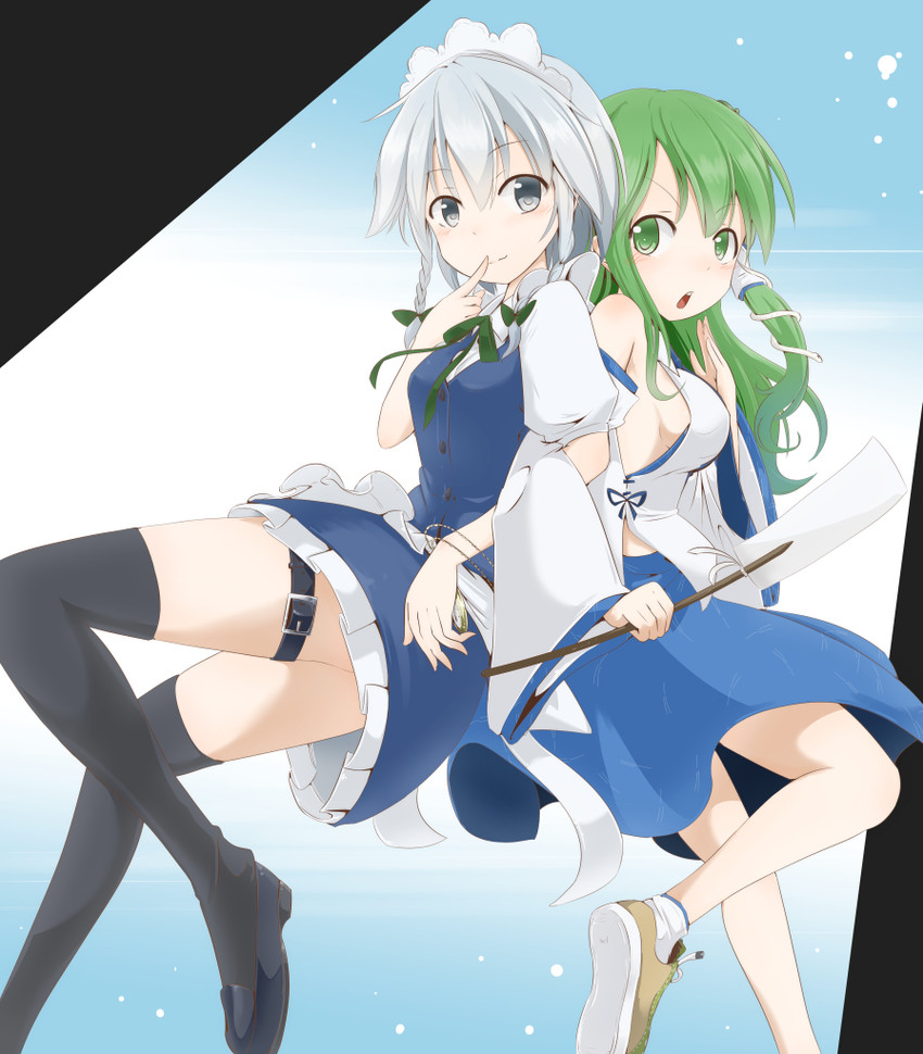 izayoi sakuya and kochiya sanae (touhou) drawn by yukihiko_(sky_sleep)