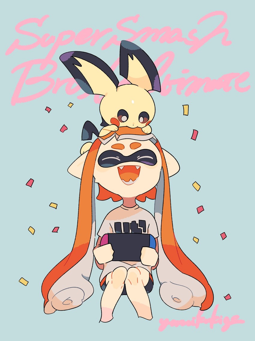 inkling player character, inkling girl, and pichu (pokemon and 3 more) drawn by yasaikakiage