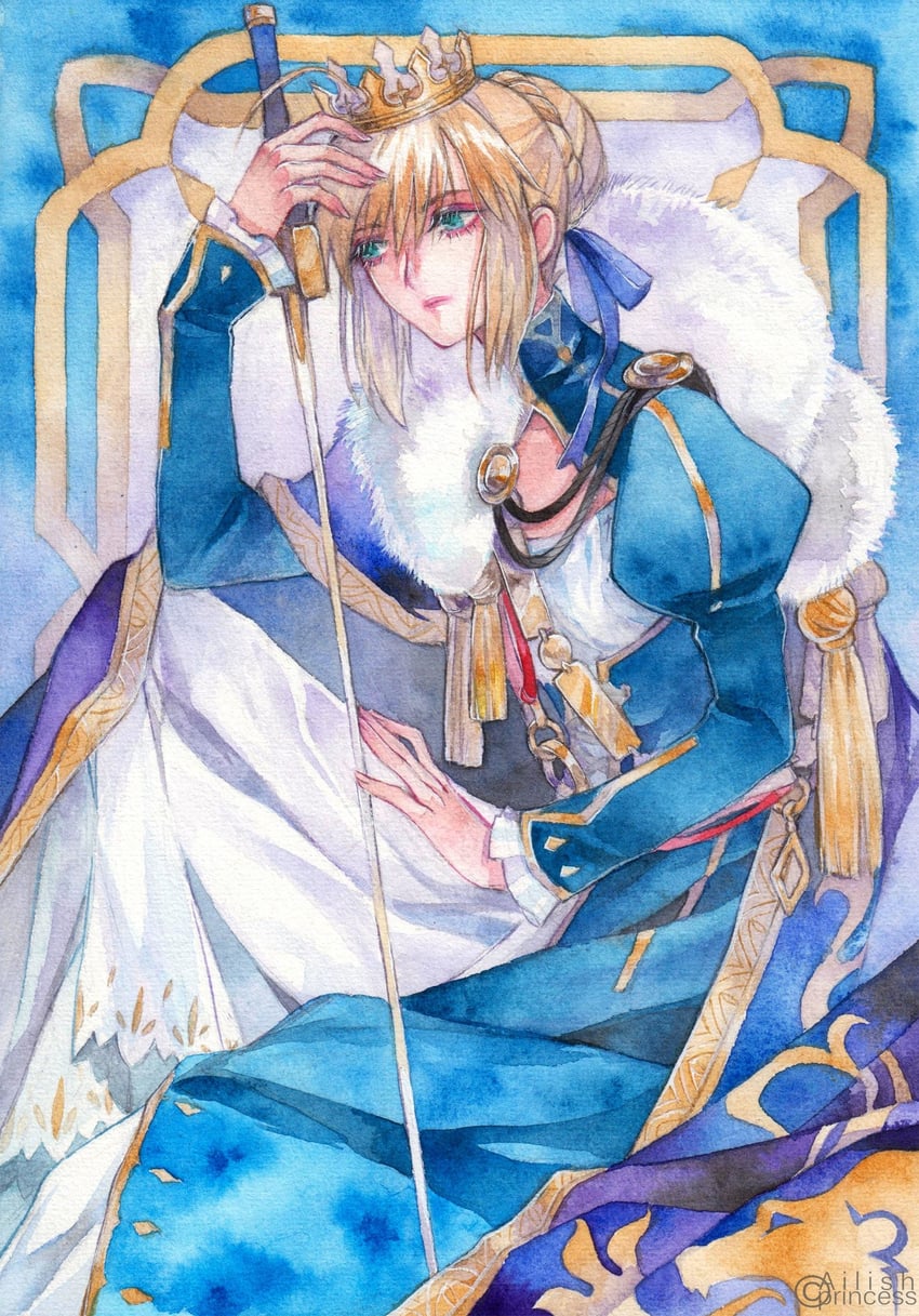 artoria pendragon and saber (fate and 2 more) drawn by princess_ailish