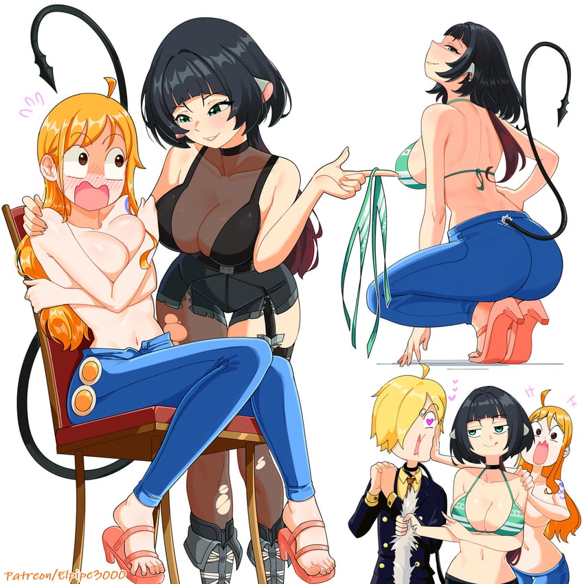 nami, jane doe, and sanji (zenless zone zero and 1 more) drawn by elpipe_3000
