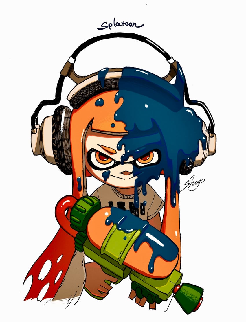 inkling player character, inkling girl, and kaori (splatoon and 1 more) drawn by shogo_(shogo70449442)