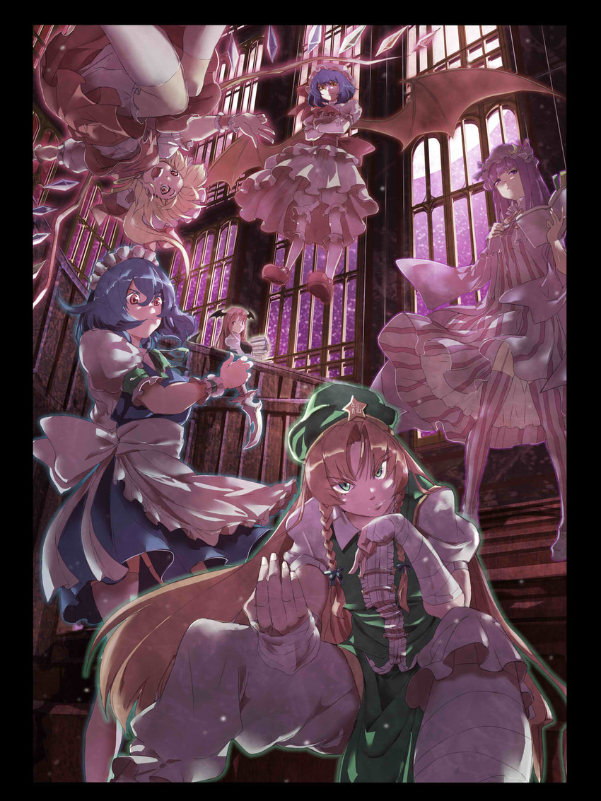remilia scarlet, flandre scarlet, izayoi sakuya, patchouli knowledge, hong meiling, and 1 more (touhou) drawn by fuyunotete