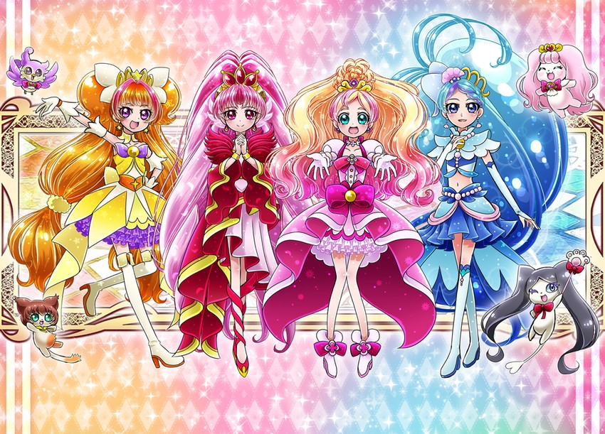 amanogawa kirara, haruno haruka, kaidou minami, cure twinkle, akagi towa, and 7 more (precure and 1 more) drawn by cokata