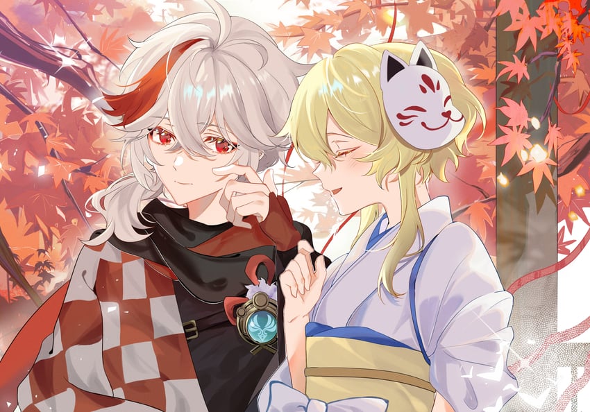 lumine and kaedehara kazuha (genshin impact) drawn by kem_(4702ic)