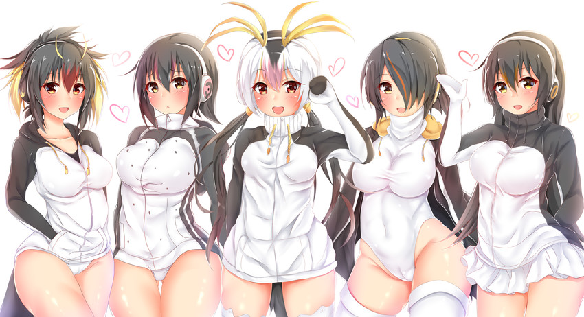 emperor penguin, humboldt penguin, royal penguin, rockhopper penguin, and gentoo penguin (kemono friends) drawn by pikacchi