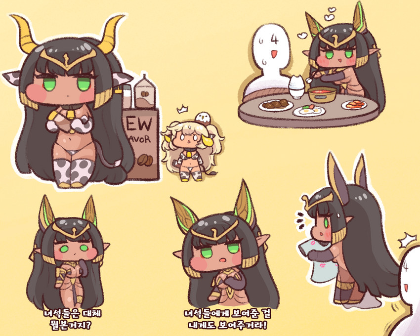 commander, dark elven forest ranger, and sekhmet of death (last origin) drawn by bulga