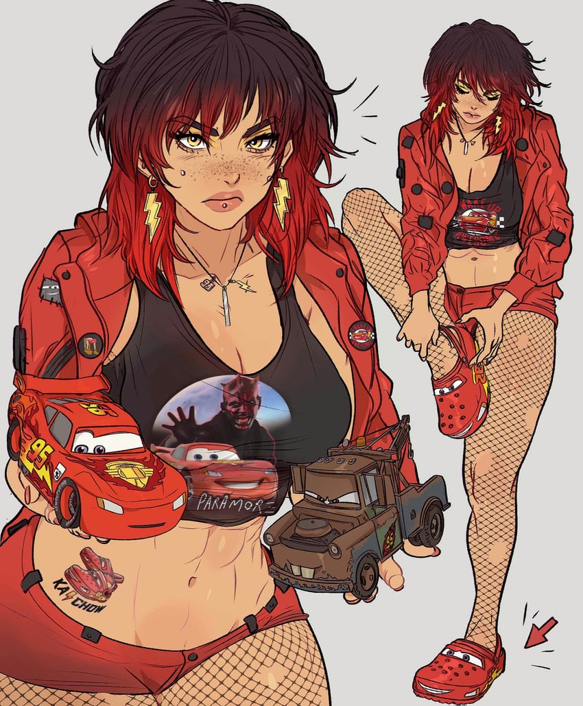 lightning mcqueen, darth maul, and tow mater (original and 3 more) drawn by yoracrab