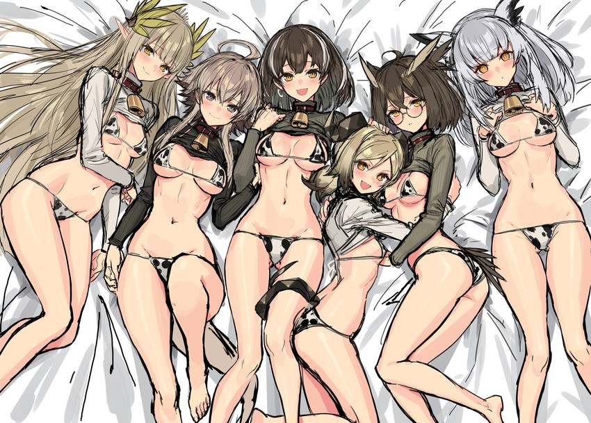 muelsyse, silence, ifrit, ptilopsis, magallan, and 1 more (arknights) drawn by sigm@