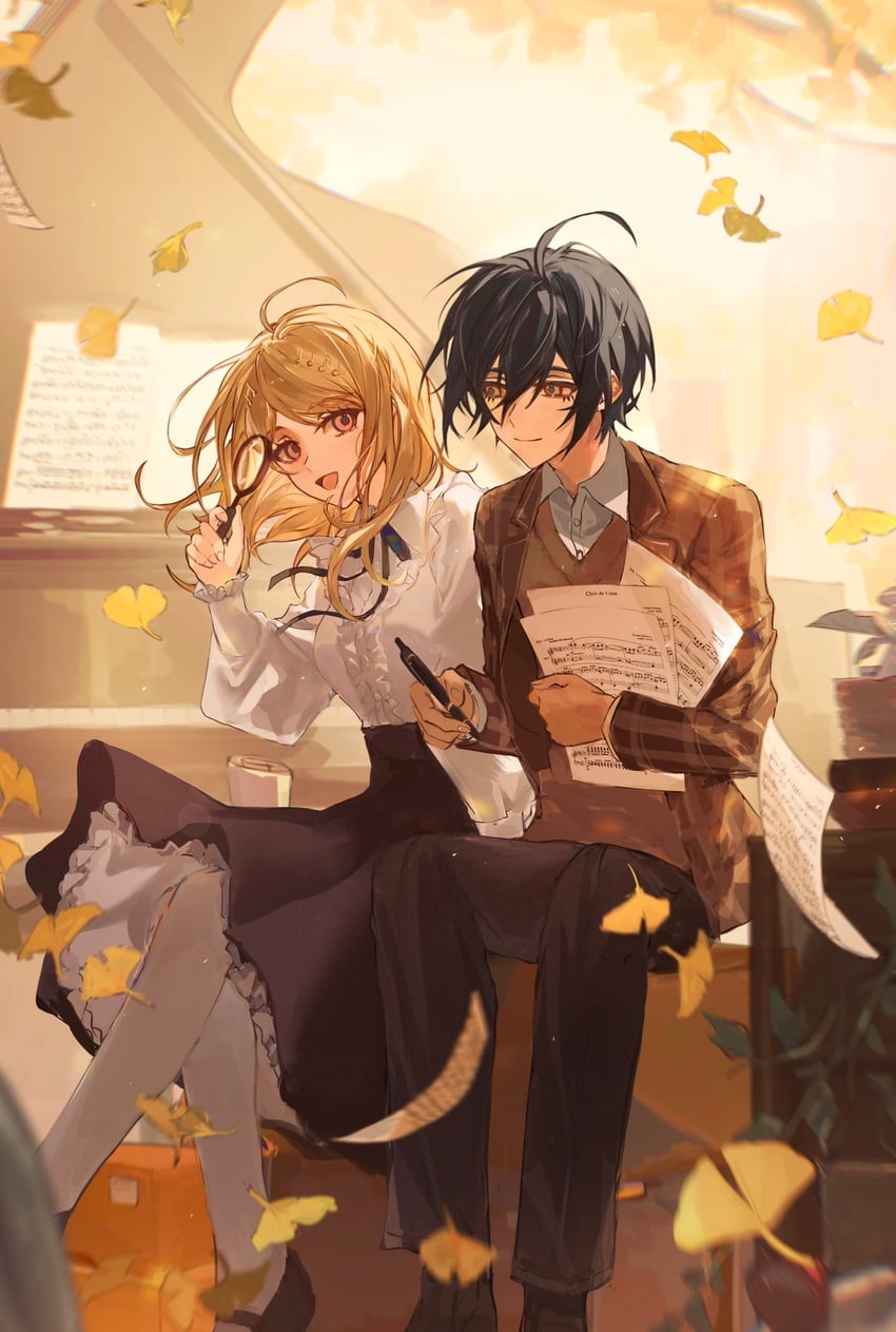 saihara shuichi and akamatsu kaede (danganronpa and 1 more) drawn by fu_ga_(vivi912912)