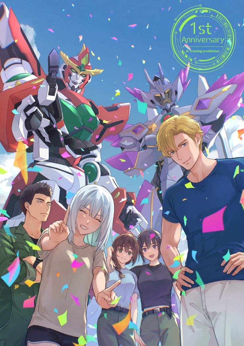 ao isami, lewis smith, bravern, lulu, miyu katou, and 2 more (yuuki bakuhatsu bang bravern) drawn by takemu_bureisa