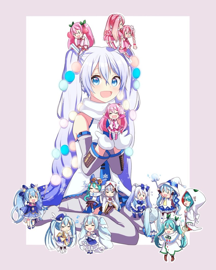 hatsune miku, yuki miku, and sakura miku (vocaloid) drawn by aryuma772