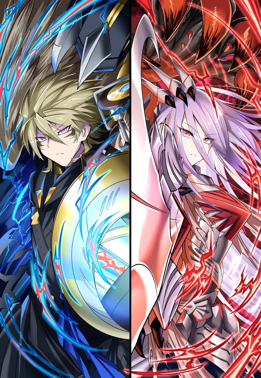 fleurdelis, tri-brigade shuraig the ominous omen, despian luluwalilith, and tri-brigade arms bucephalus ii (yu-gi-oh!) drawn by synchroman