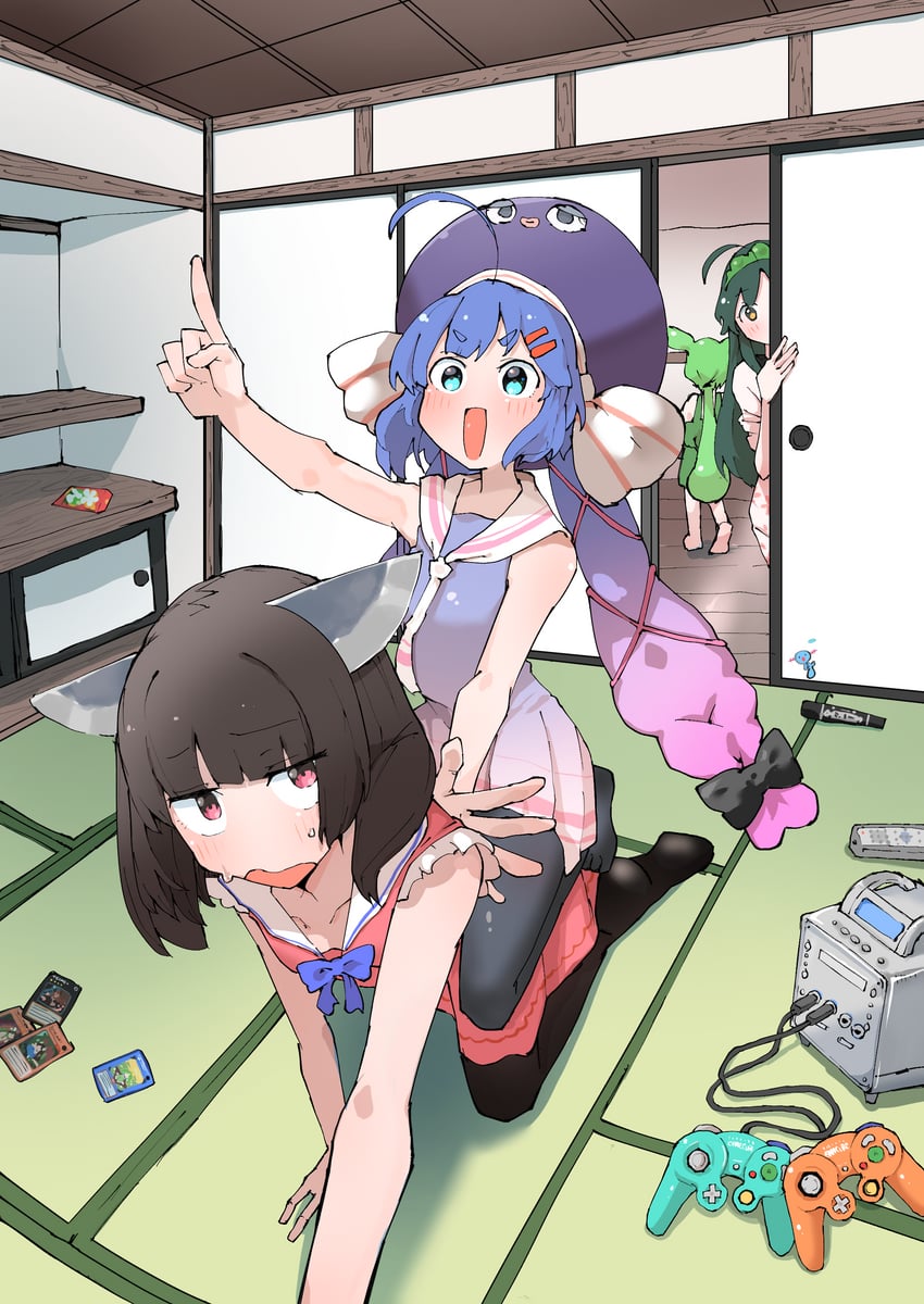 touhoku kiritan, zundamon, otomachi una, touhoku zunko, and wooper (pokemon and 5 more) drawn by yakiniku-joan.