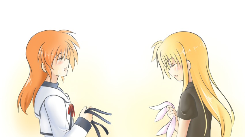 fate testarossa and takamachi nanoha (lyrical nanoha and 2 more) drawn by kerorokjy