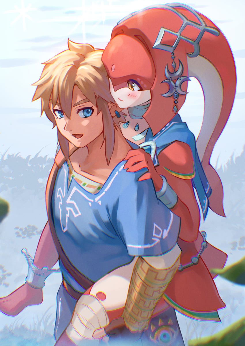 link and mipha (the legend of zelda and 1 more) drawn by saburou_(jako)