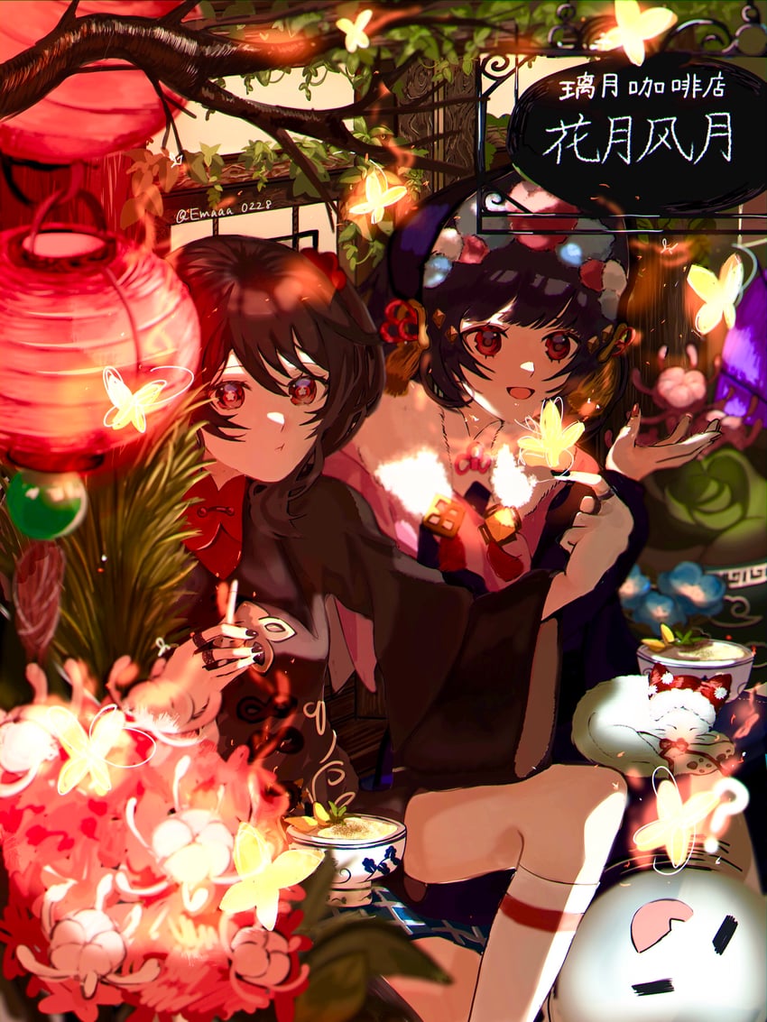 hu tao, boo tao, and yun jin (genshin impact) drawn by emaaa_0228