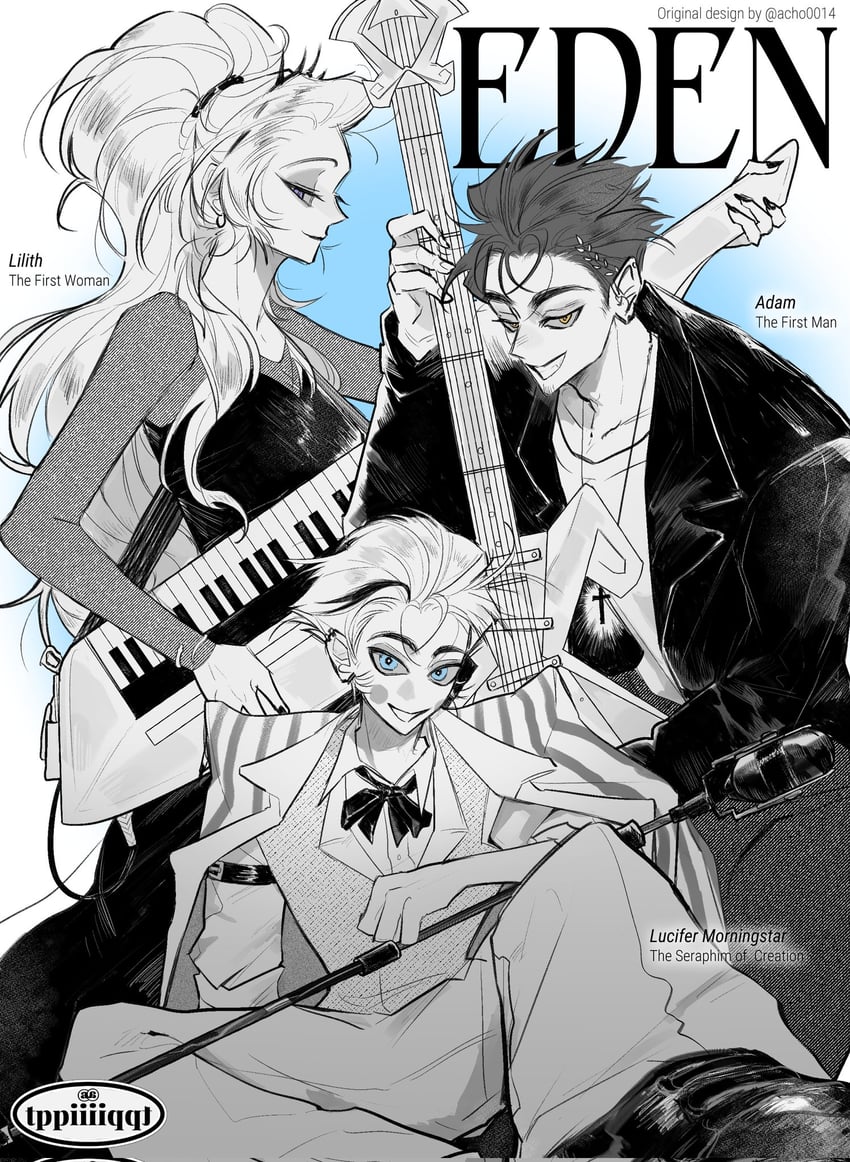 lucifer morningstar, lilith, and adam (hazbin hotel) drawn by tppiiiiqqt