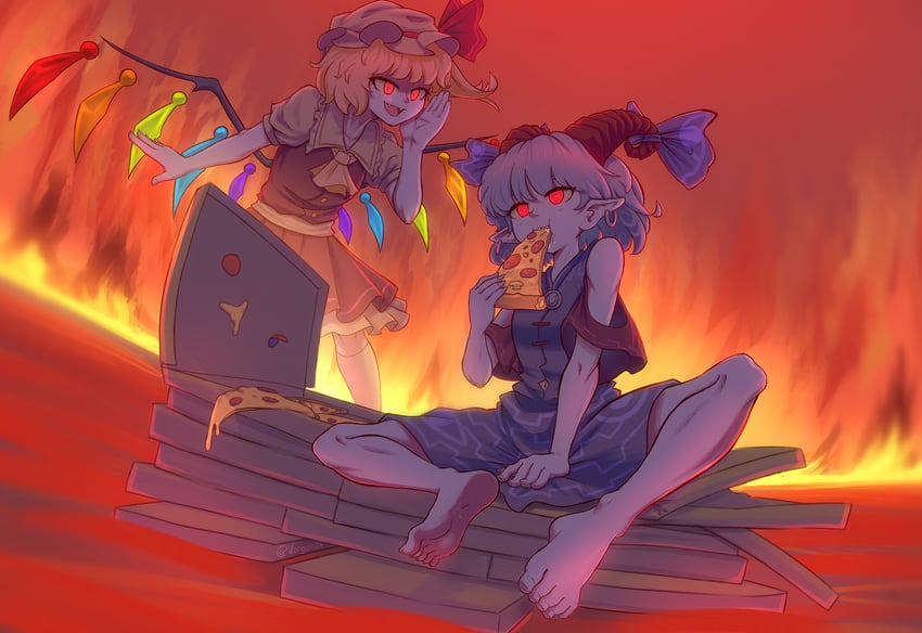 flandre scarlet and toutetsu yuuma (touhou) drawn by revenge_(vengerezn)