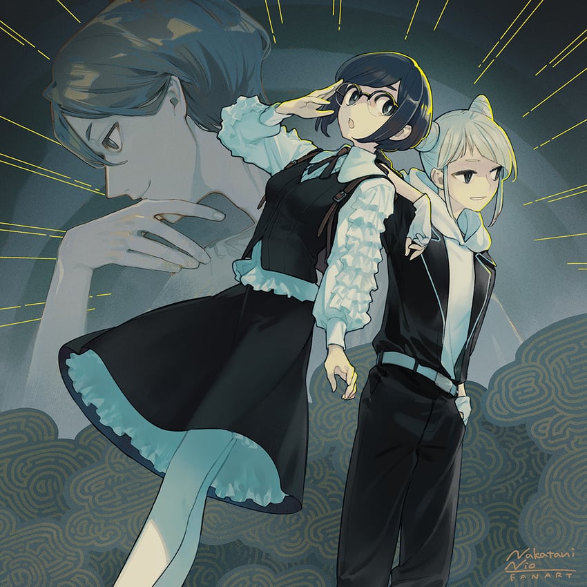 fukurai azami, tomarigi yasumi, and meguriya ayumu (toshi densetsu kaitai center) drawn by nakatani_nio