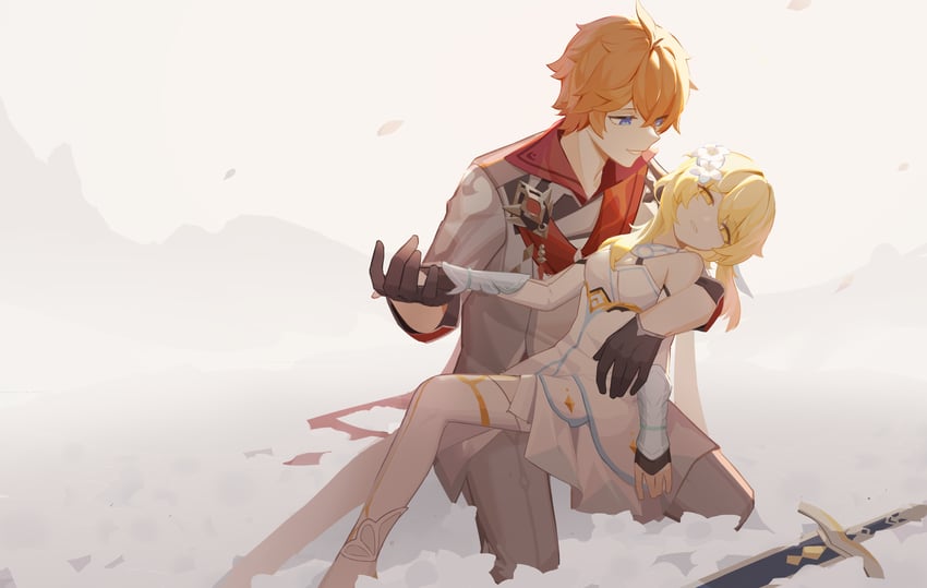 lumine and tartaglia (genshin impact) drawn by 1109285578