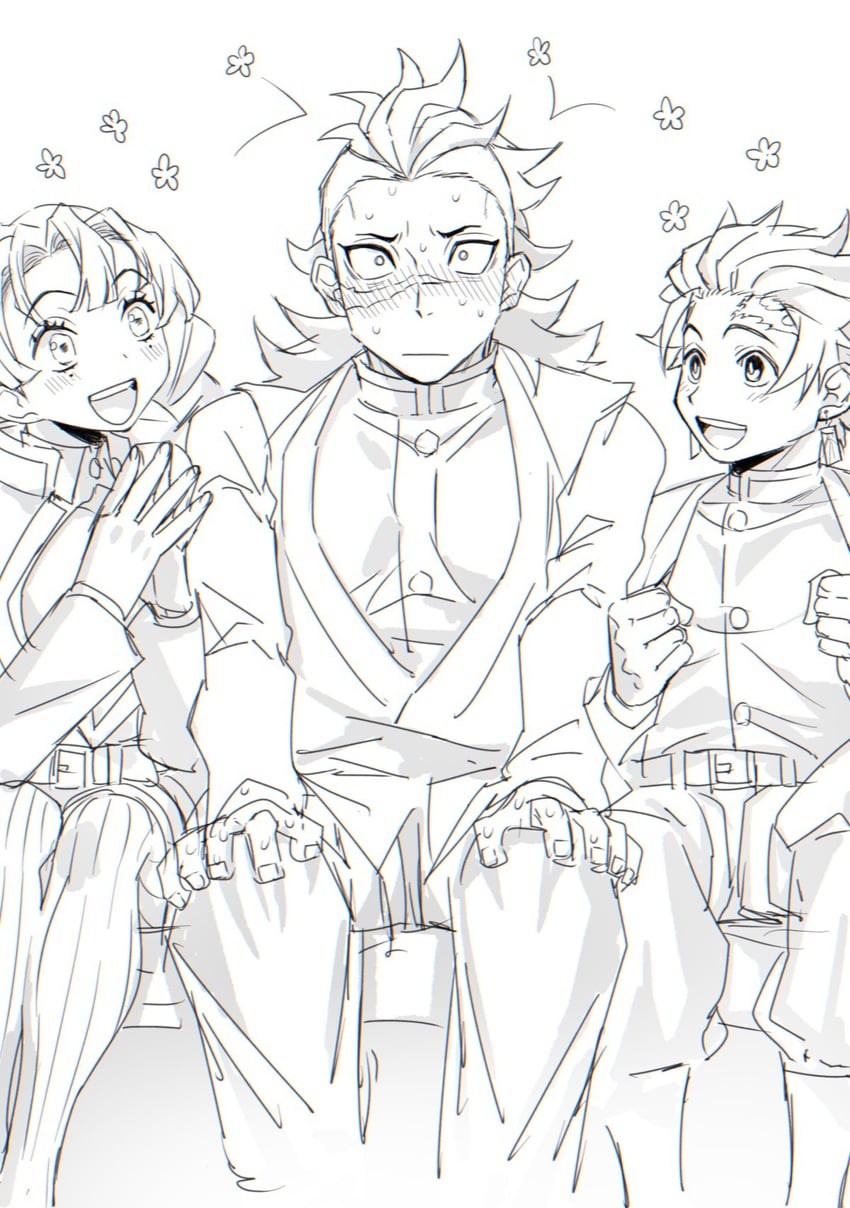kanroji mitsuri, kamado tanjirou, and shinazugawa genya (kimetsu no yaiba) drawn by sagami_jon