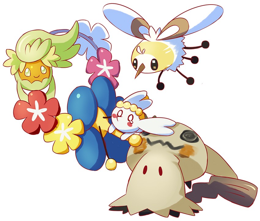 mimikyu, cutiefly, bounsweet, comfey, cherubi, and 1 more (pokemon) drawn by conmimi