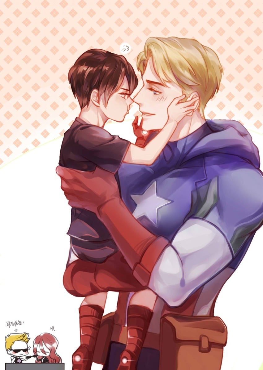 steve rogers, captain america, tony stark, iron man, black widow, and 3 more (marvel and 1 more) drawn by ultimatesue