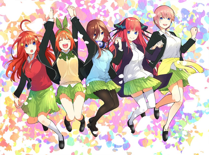 nakano nino, nakano miku, nakano yotsuba, nakano ichika, and nakano itsuki (go-toubun no hanayome) drawn by haruba_negi