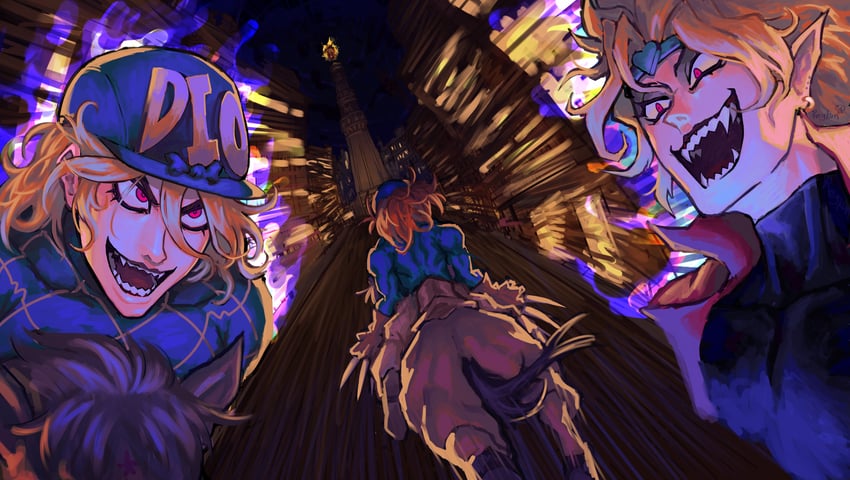 dio brando, diego brando, and silver bullet (jojo no kimyou na bouken and 2 more) drawn by reykun