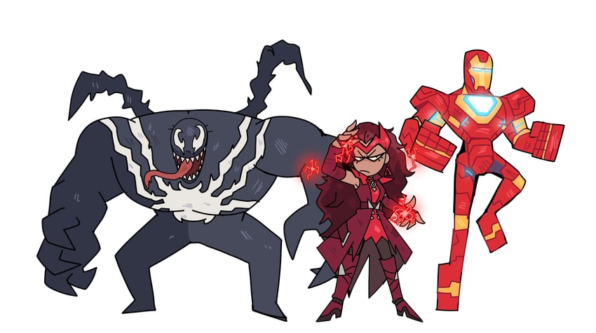 venom, iron man, wanda maximoff, and scarlet witch (marvel and 4 more) drawn by ziurvi